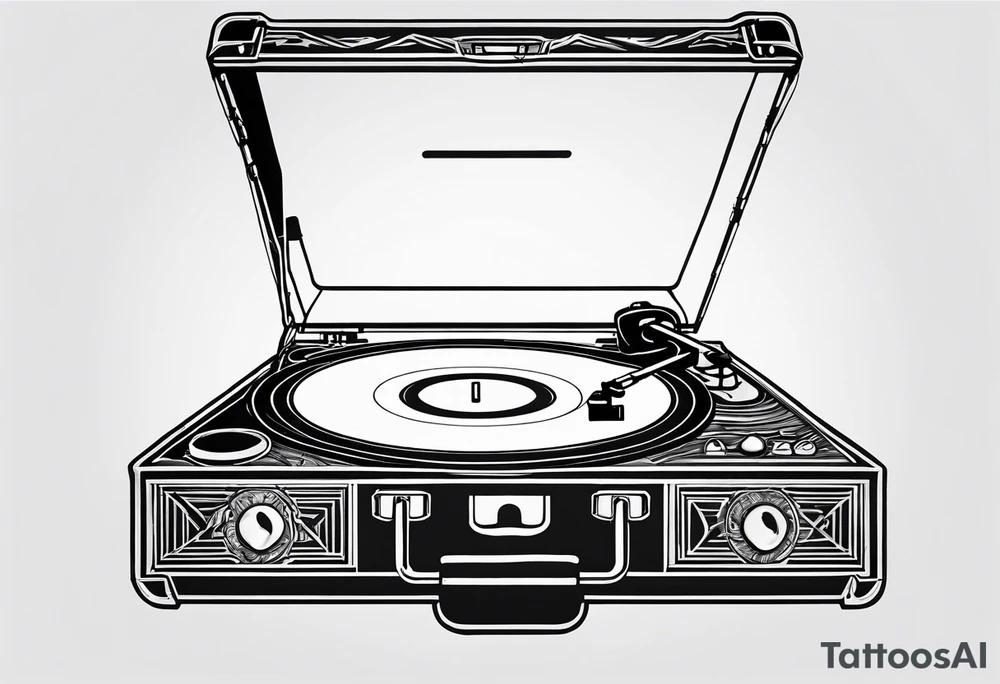 A recordplayer fineline minimalistic outline only tattoo idea