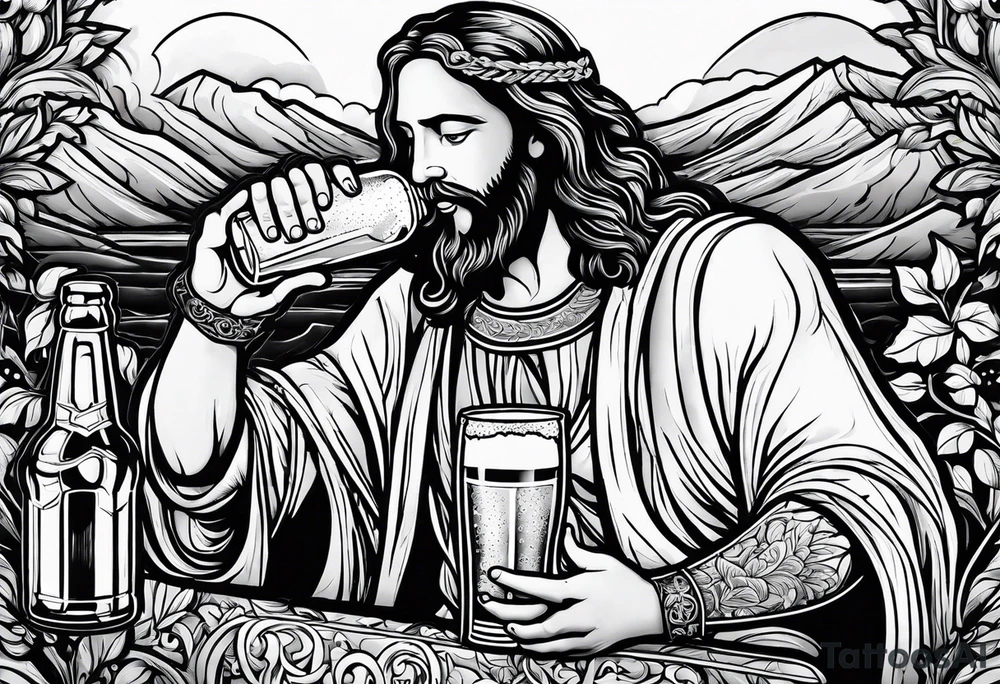 jesus drinking beer tattoo idea