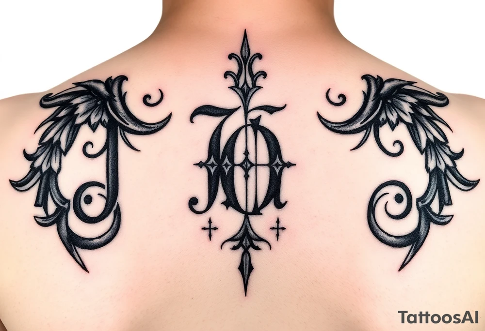 J O initials made from blindfold tattoo idea