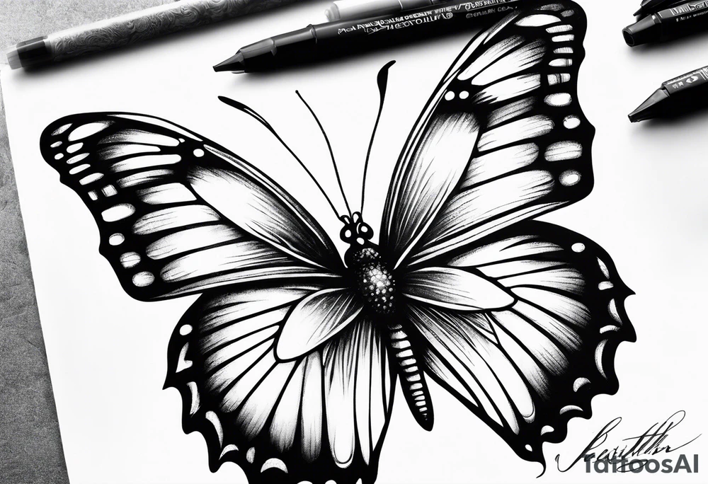 Detailed butterfly masculine tattoo idea