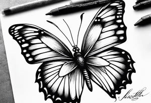 Detailed butterfly masculine tattoo idea