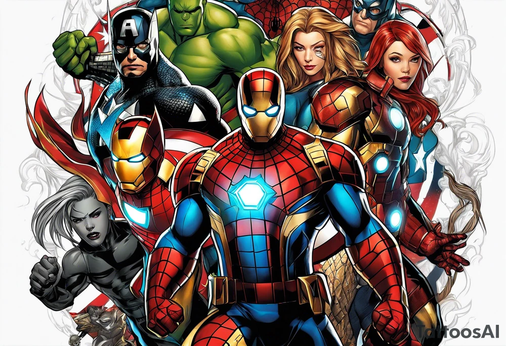 tattoo design of marvel characters in full color so that only their faces fit on a human arm tattoo idea