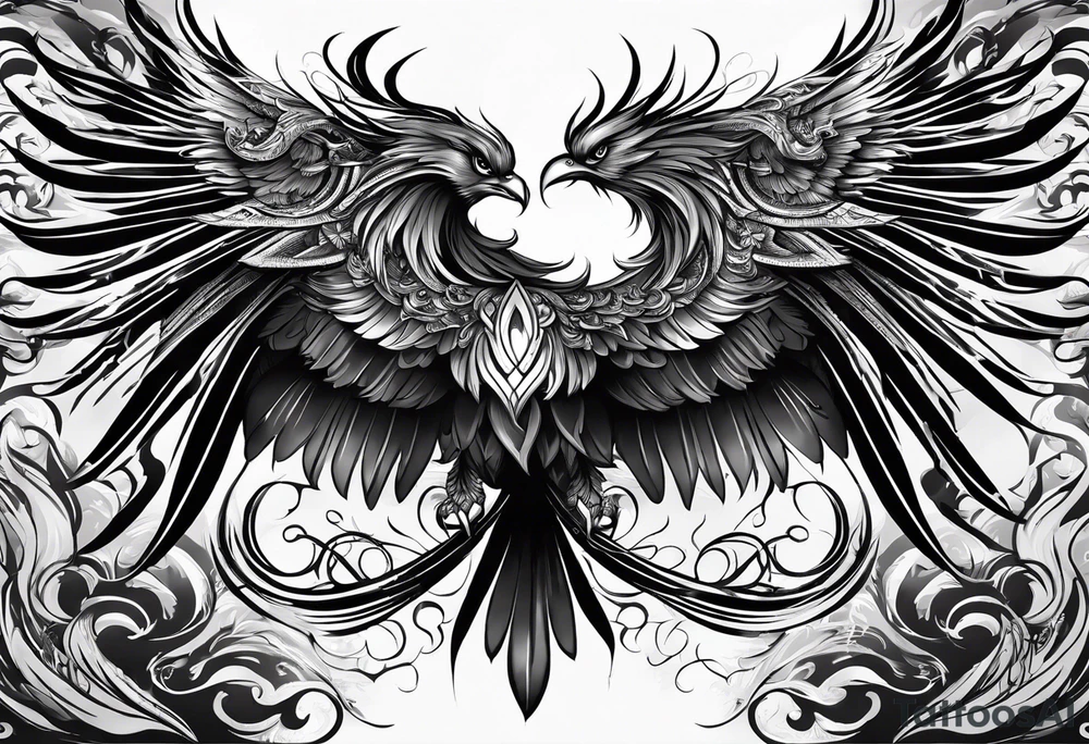 Evil Phoenix with classical smoke. Long wrapping tail. With a cross tattoo idea
