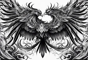 Evil Phoenix with classical smoke. Long wrapping tail. With a cross tattoo idea