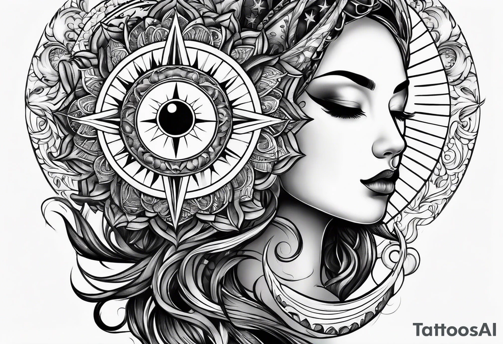 Exoteric tattoo with sun and moon tattoo idea