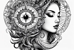 Exoteric tattoo with sun and moon tattoo idea