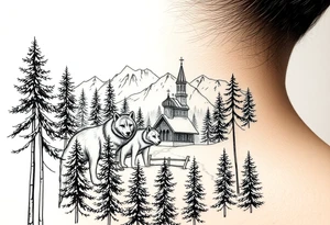 Nature/Landscape

Wolves in a pine forest (extending the tree line you already have)
A Russian bear emerging from the treeline
Snow-capped mountains behind the church scene tattoo idea