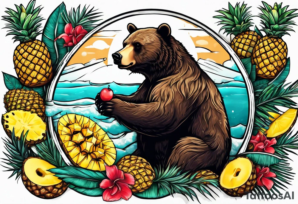 Bear loves pineapples and coconuts tattoo idea