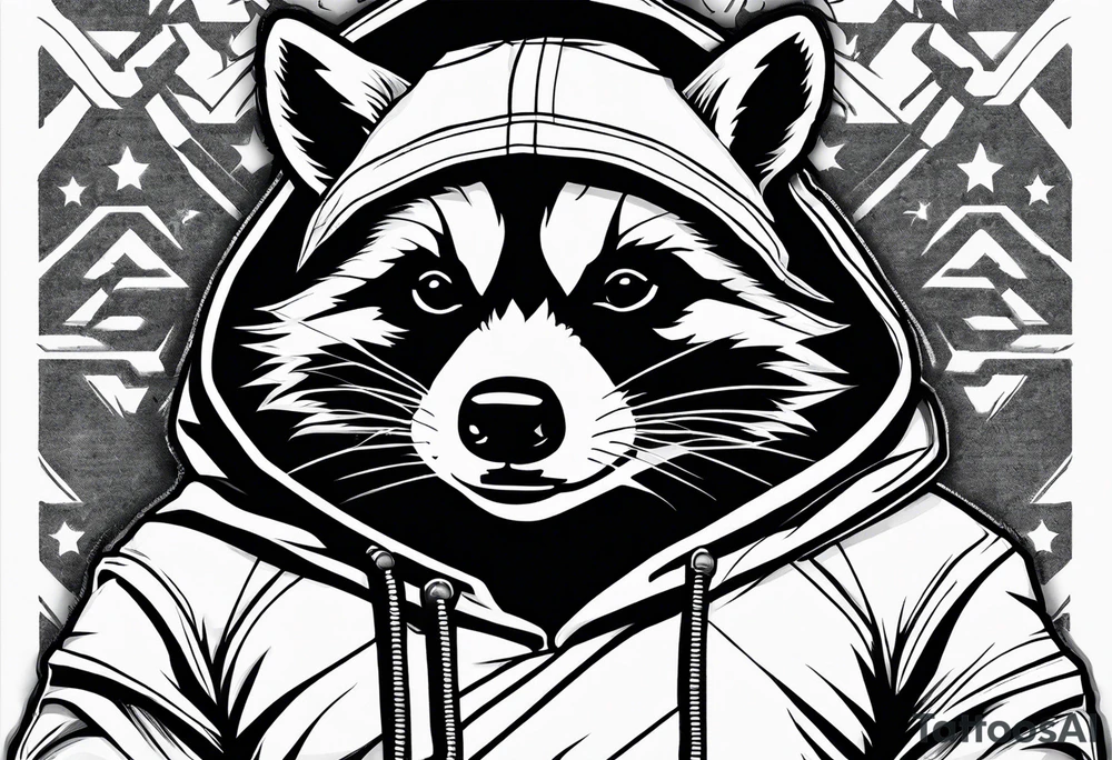 raccoon wearing a Superman hoodie tattoo idea