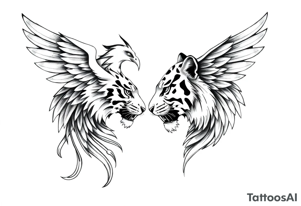A phoenix and a tiger facing eachother tattoo idea