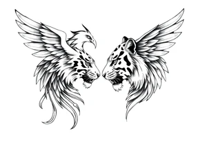A phoenix and a tiger facing eachother tattoo idea