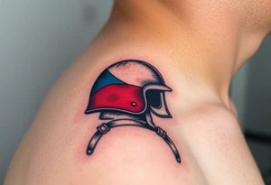 A Czech flag wrapped around a soldier’s helmet, symbolizing honor and national pride tattoo idea