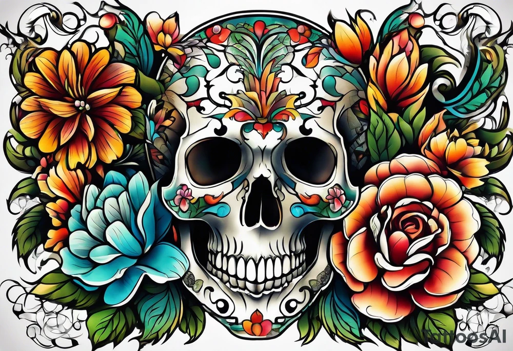 vintage colorful floral print tattoo idea