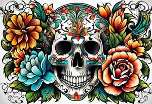 vintage colorful floral print tattoo idea