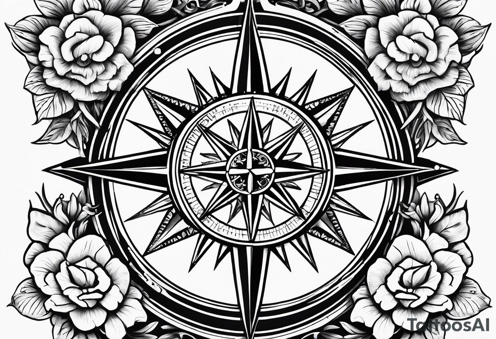 compass rose, helm, 1 hyacinth flower, and the word "entangled" tattoo idea