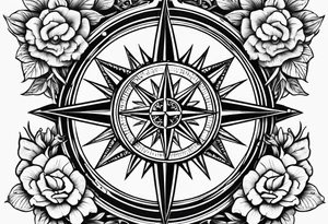 compass rose, helm, 1 hyacinth flower, and the word "entangled" tattoo idea