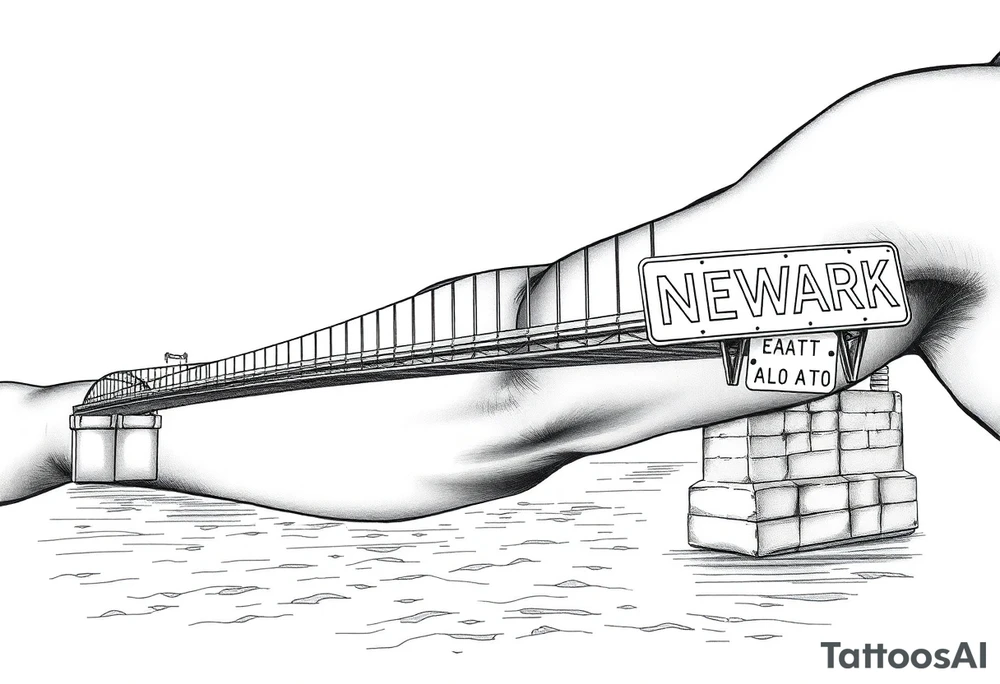 A bridge over water with two cities on the side. The city signs on the side of the bridge. East Palo Alto on the left and Newark on the right tattoo idea