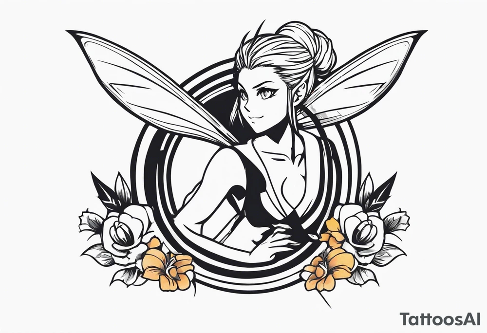 A fairy with a tail that is the fairy in the Fairy Tail anime guild logo in the same position tattoo idea