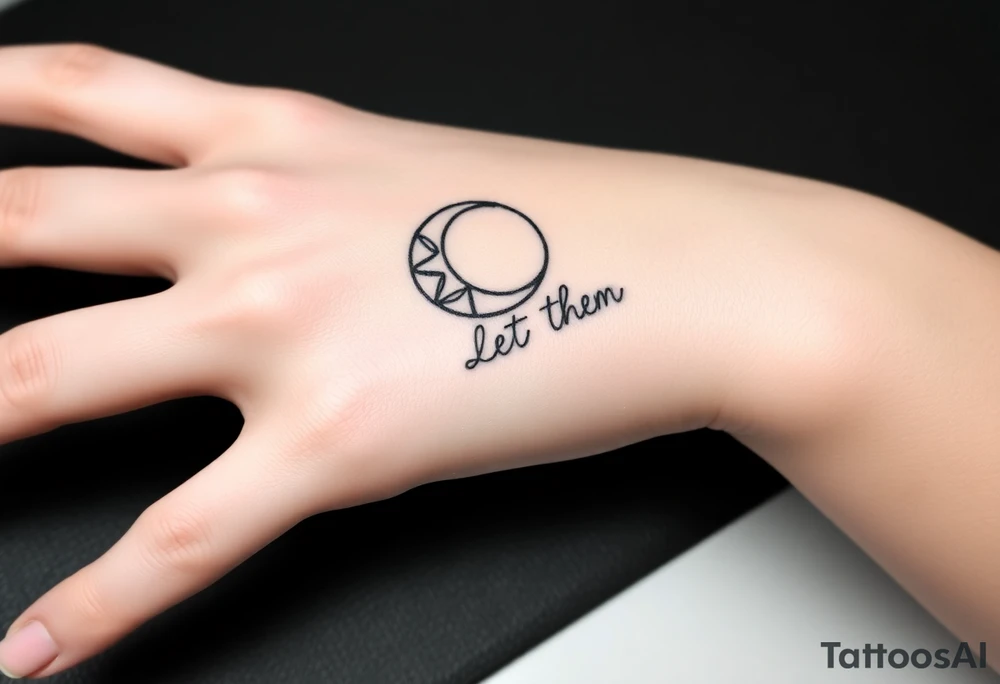 Mystical holistic croissant de moon with the text Let Them tattoo idea