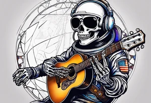 Skeleton astronaut playing acoustic guitar tattoo idea