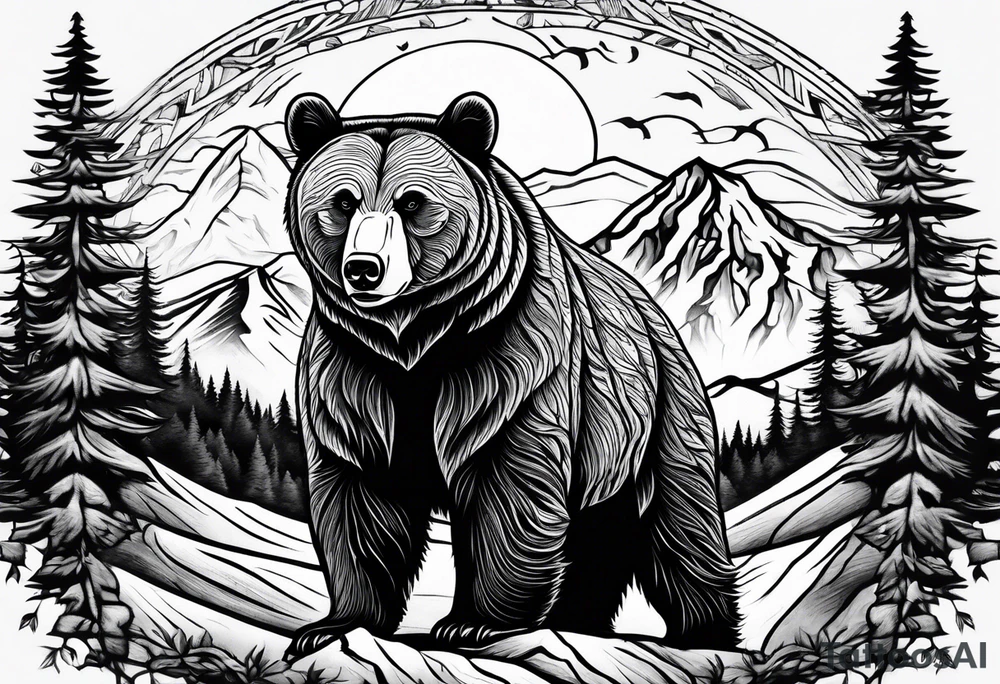 mamma bear and cub with mountains tattoo idea