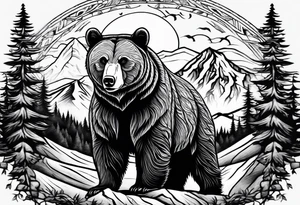 mamma bear and cub with mountains tattoo idea