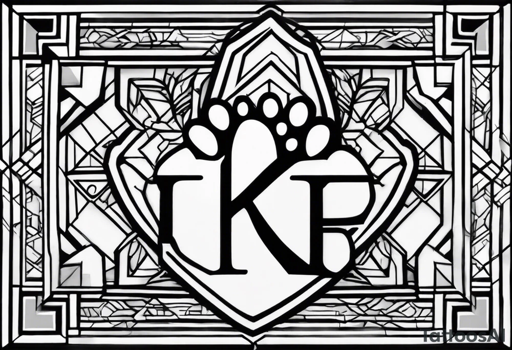 A dog paw with the letters K, F, K, A in each dog paw tattoo idea