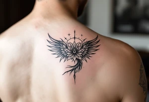 Fine lines small minimalist tattoo combo of phenix and lotus tattoo idea