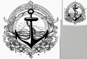 Anchor and compass and waves tattoo idea
