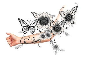 Butterflies tulips and sunflowers tattoo idea