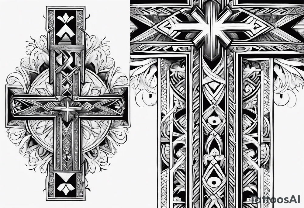 Samoan patterns surrounding a cross tattoo idea
