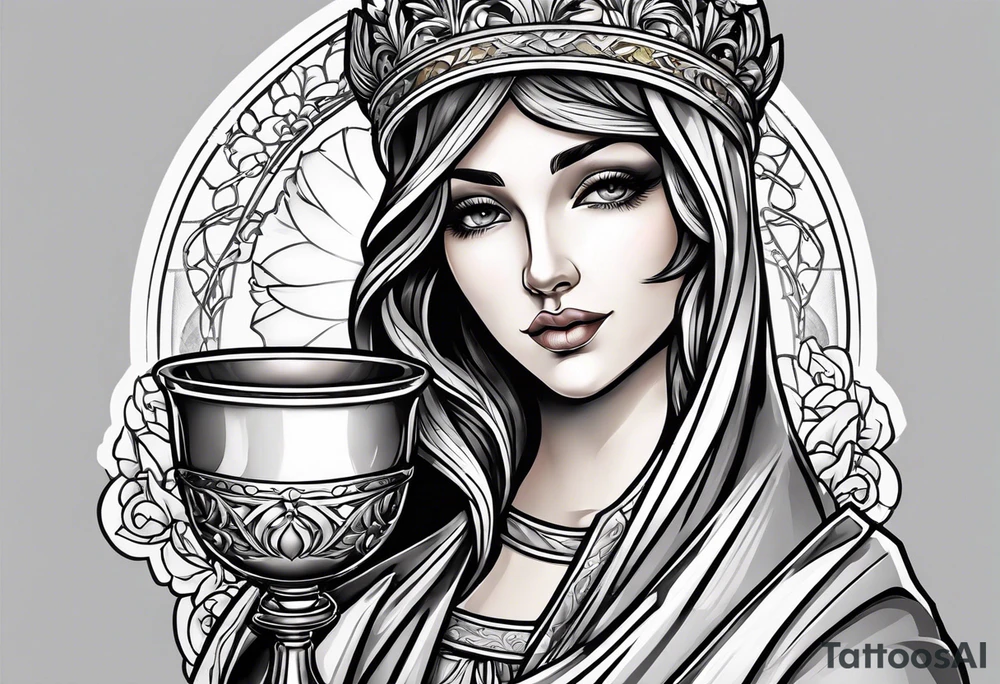 Female saint holding a chalice tattoo idea