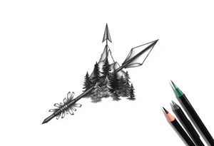 Arrow the Arrowhead is a mountaintop
The Fletching is made of Pine Trees tattoo idea