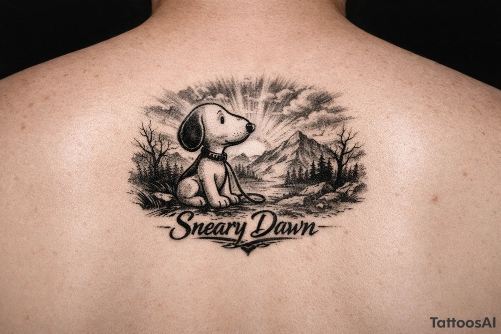 Little snoopy with saying Sneary Dawn tattoo idea
