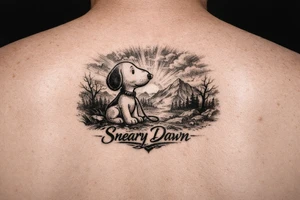 Little snoopy with saying Sneary Dawn tattoo idea