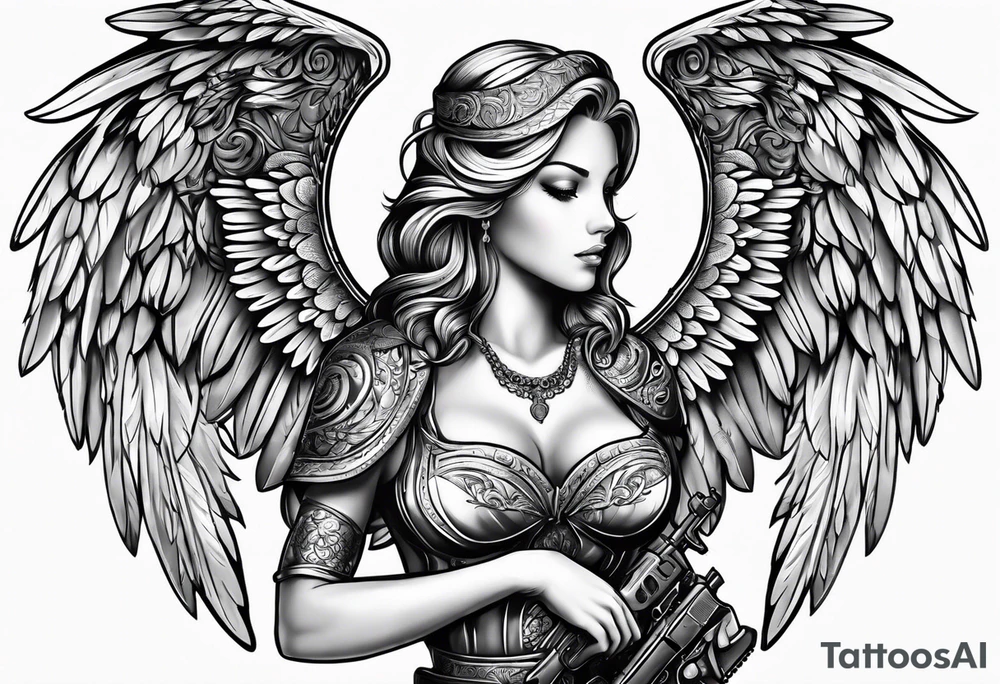angel with gun tattoo idea
