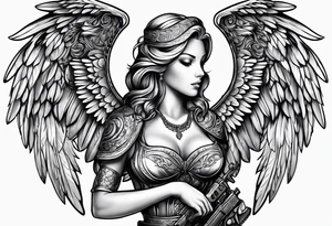 angel with gun tattoo idea