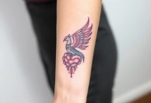 A phoenix rising out of a brain colorful tattoo idea