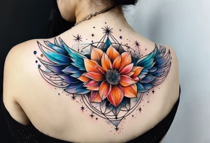 Constellation, wing , snow , géométric , flower tattoo idea