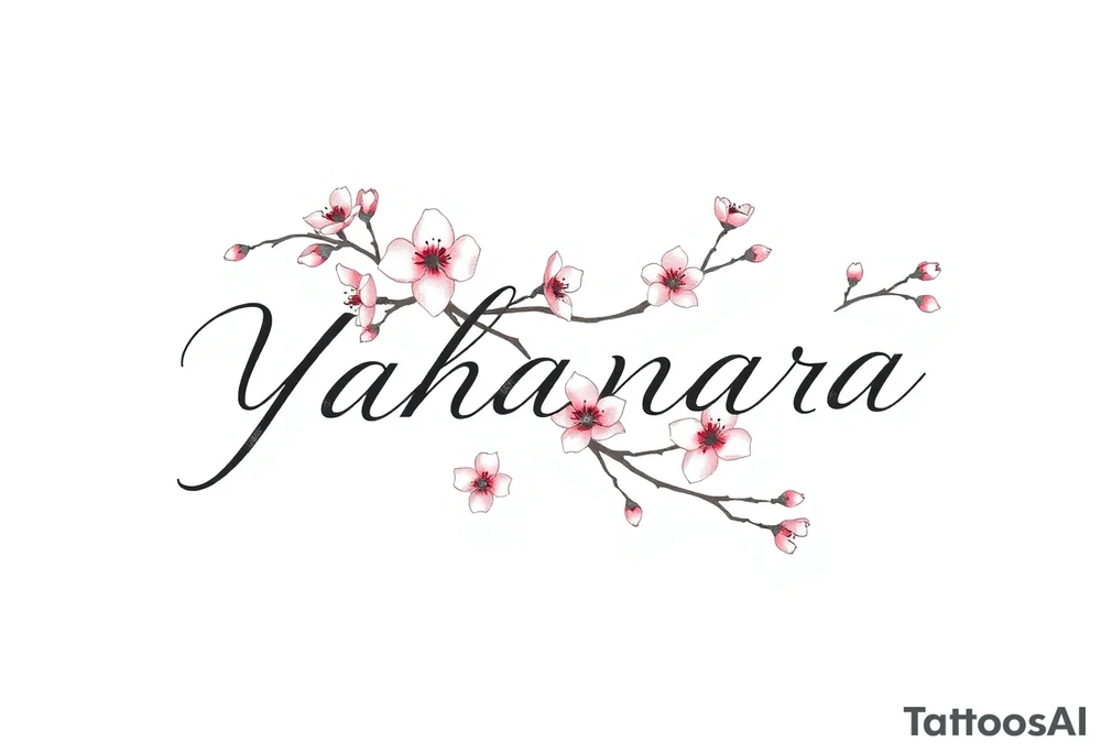 Name YAHANARA with cherry blossoms tattoo idea