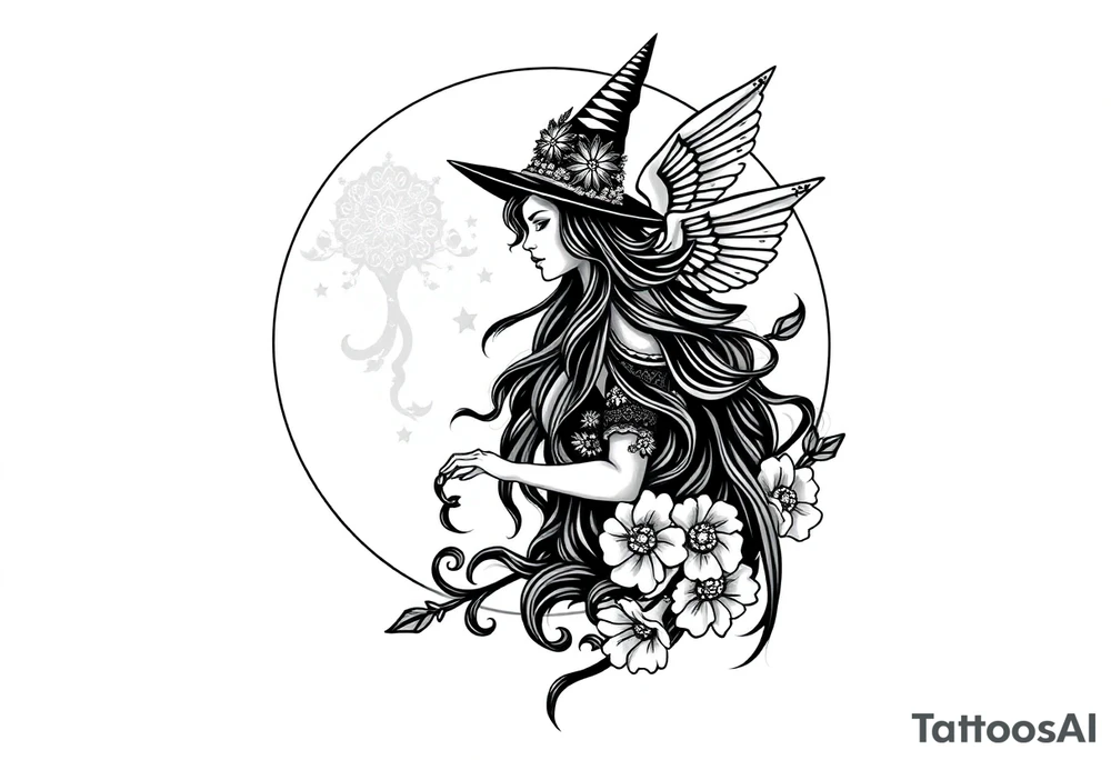 Moon goddess witch tattoo idea