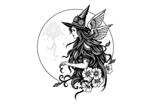 Moon goddess witch tattoo idea