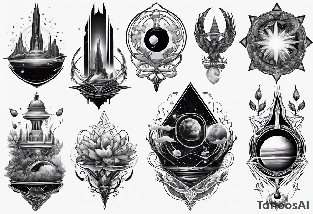 Interstellar tattoo showcasing forms of life on right hand tattoo idea