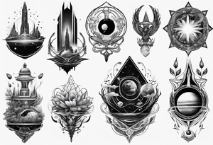 Interstellar tattoo showcasing forms of life on right hand tattoo idea