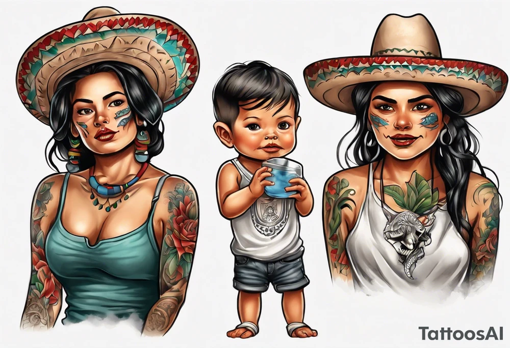 mexican
water-bearing woman and two little boys, tattoo idea