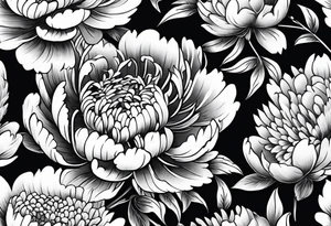 Japanese Floral peony water sleeve black and white neo traditional chrysanthemum tattoo idea