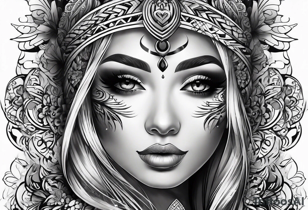 bold feminine sleeve tattoo idea