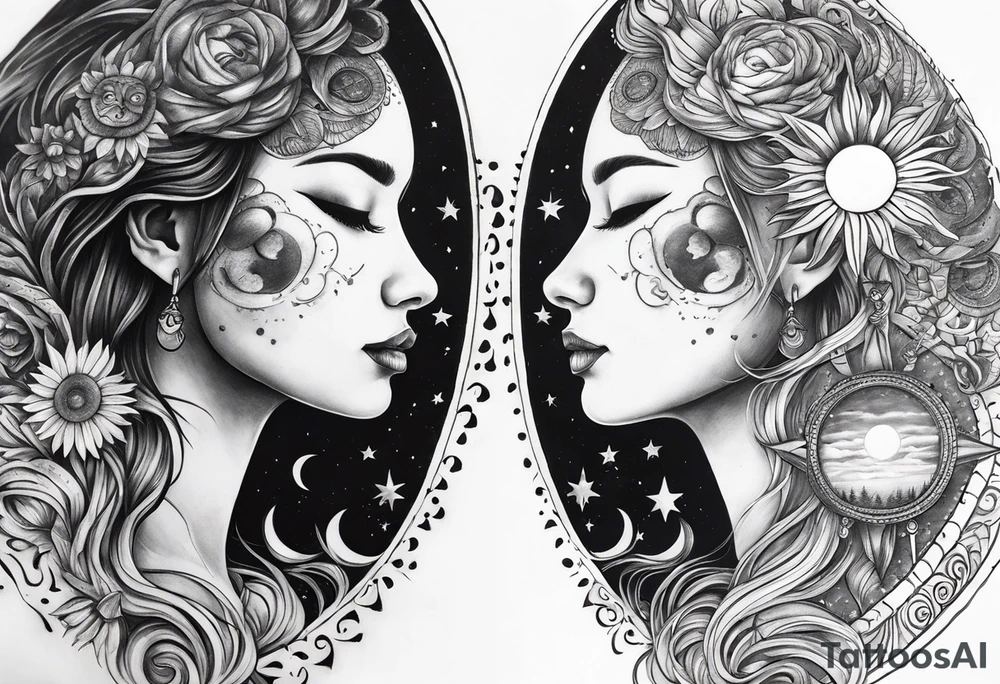 Moon and sun no face tattoo idea