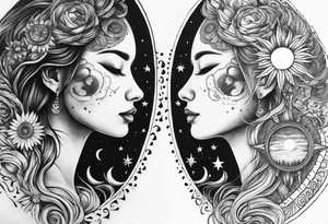 Moon and sun no face tattoo idea