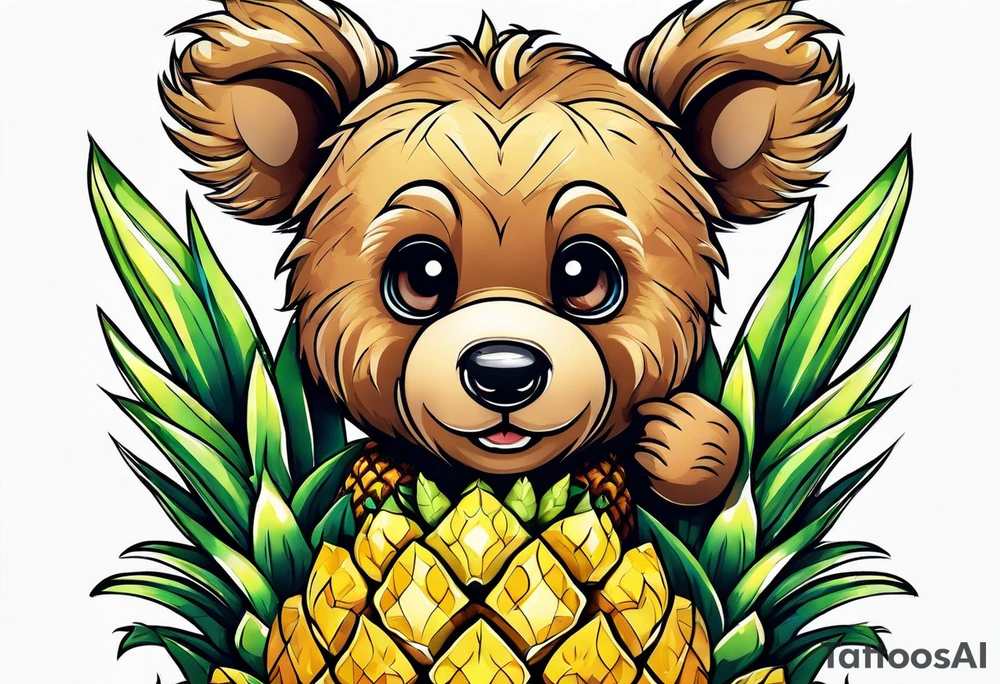 Teddy bear hugging a pineapple tattoo idea